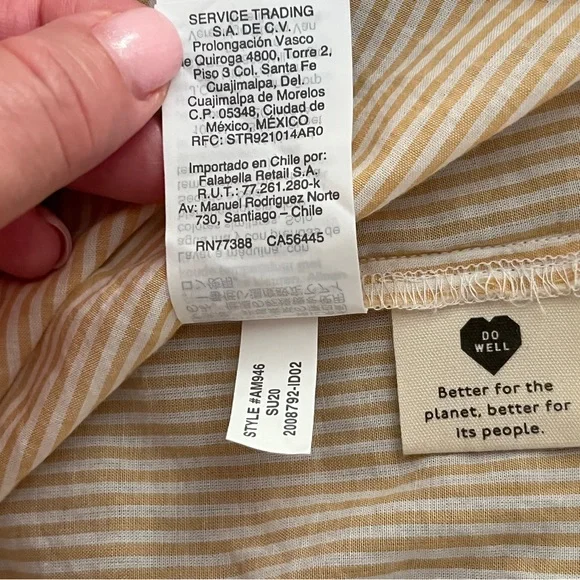 Madewell Prose Yellow Striped Short Sleeve Button Loose Fit Peasant Top Sz XS - Picture 9 of 9